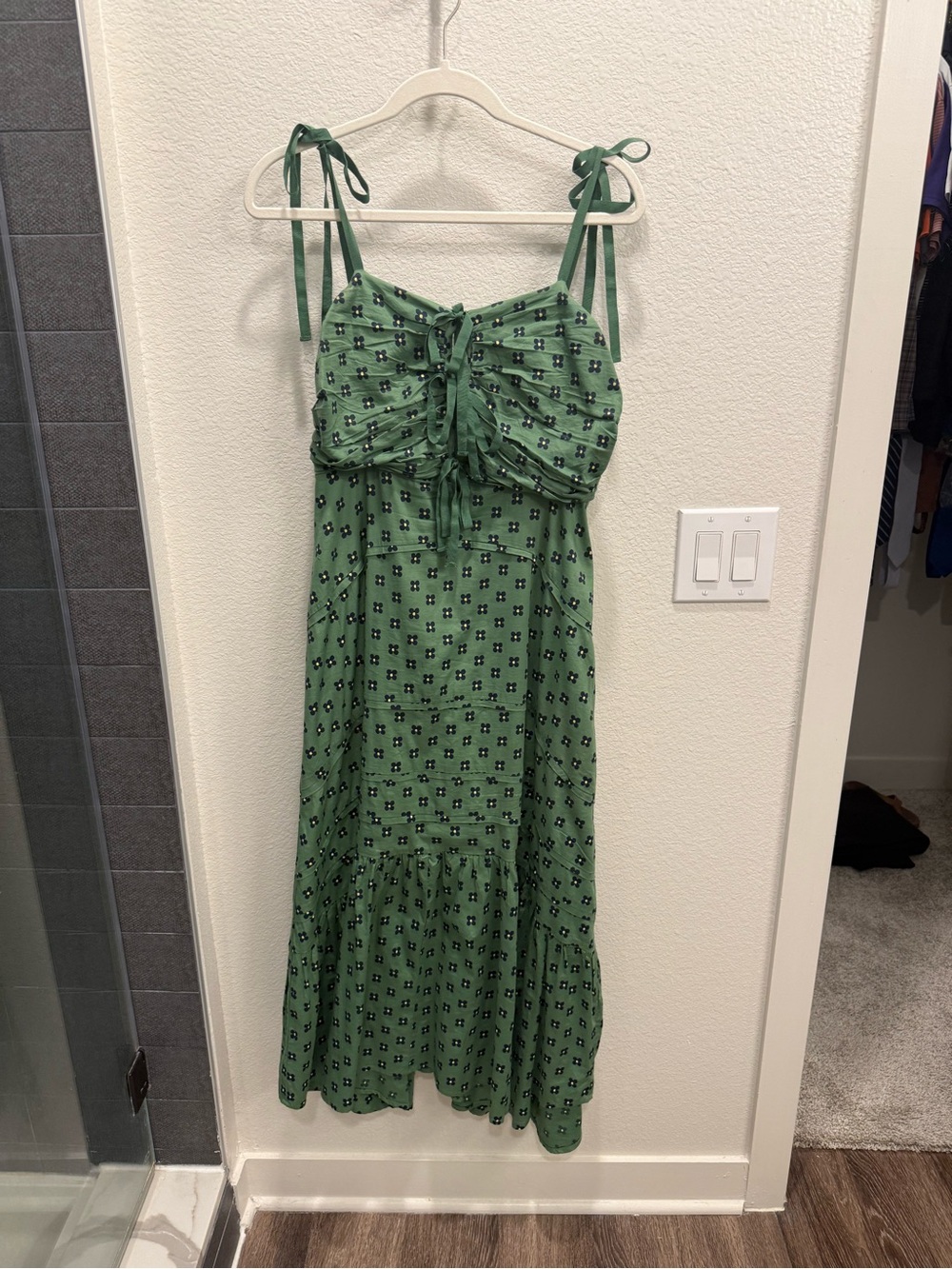 Free People Green Printed Tie-Shoulder Maxi Dress